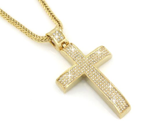 Hip Hop Bling Gold Tone Jesus Block Cross Pendant