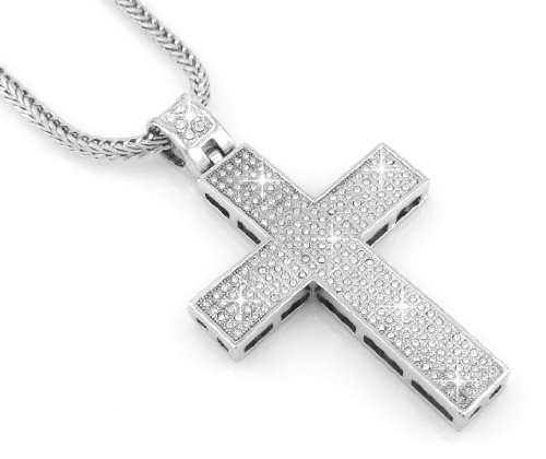 Hip Hop Bling Rodium Plated Sulver Tone Jesus Block Cross Pendant