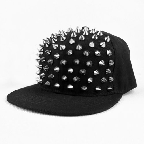 LOCOMO Men Women Punk Hedgehog Rock Hip Hop Silver Rivet Stud Spike Spiky Hat Cap Baseball FFH019 Black