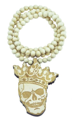 Skull with Crown Good Wood Quality LMFAO Maple Replica Necklace, Hip Hop Necklace