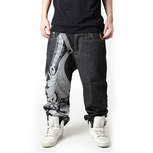 Zero Men’s Hip Hop Embroidery Graffiti Baggy Jeans