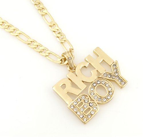 Hip-Hop Iced Gold Tone Rich Boy Pendant Necklace Free 24″ chain