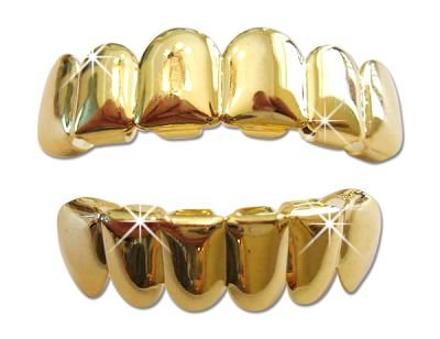 Hip Hop 14K Gold Plated Removeable Mouth Grillz Set (Top & Bottom) Player Style