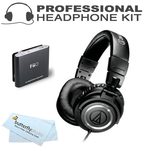 Audio-Technica ATH-M50 Professional Studio Monitor Headphones with FiiO E6 Headphone Amplifier