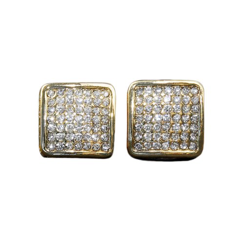 15MM ICED OUT CUSTOM DIAMOND SIMULATE HIP HOP BLING PAVE SQUARE STUD GOLD EARRINGS