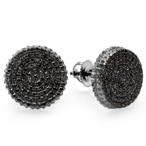 0.40 Carat (ctw) Real Black Diamond Micro Pave Hip Hop Mens Stud Earrings