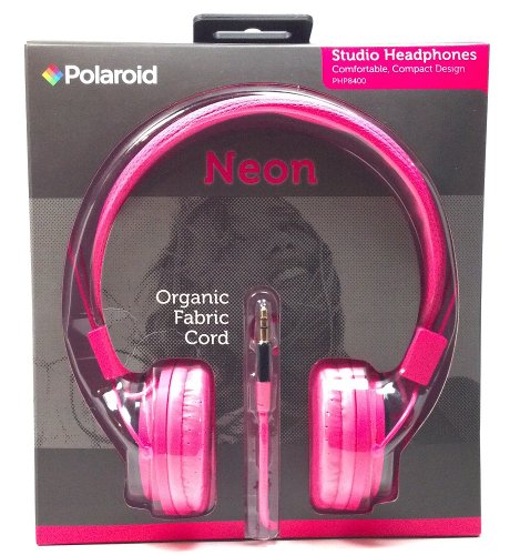 Polaroid Neon Pink Studio Headphones Comfortable Compact Design Php8400 Organic Fabric Cord Foldable Noise Isolation 3.5 Mm Jack (1 Set)