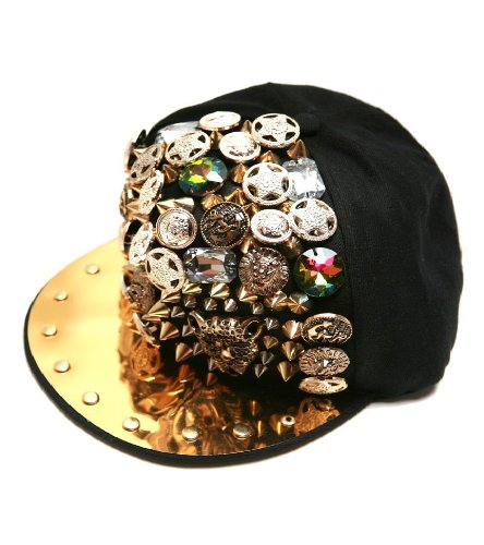 Black Non-washable Hip-hop Spikey Spike Rivets Studded Button Cap