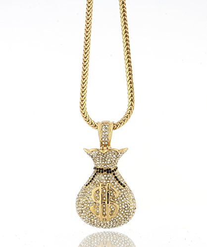 Iced Out Gold Money Bag Pendant w/ 30″ & 36″ Franco Chain