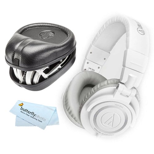 Audio-Technica ATH-M50XWH Professional Monitor Headphones – White (New 2014 Model) + Slappa Full Sized HardBody PRO Headphone Case (SL-HP-07)