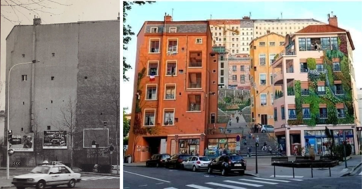 10 Photos: The wall of a building in Lyon, France, before and after it was painted