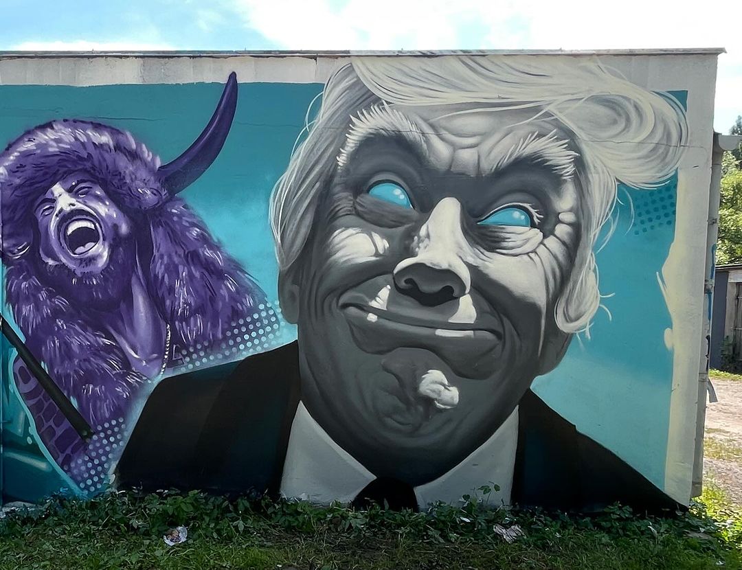 “I know you’re not thinking. You never do” – Mural on Donald Trump in Pila, Poland