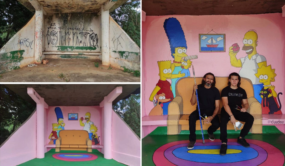 This bus stop in Brazil, before and after an artist added their touch (7 Photos)